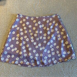 Purple silky a-like skirt with flowers- size medium